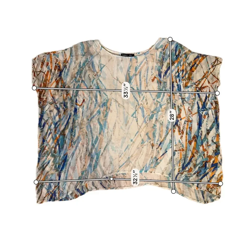 Gypsy 05 Kimono Blouse Womens Small Multicolor Abstract Silk Sheer Dolman Top - Picture 4 of 7
